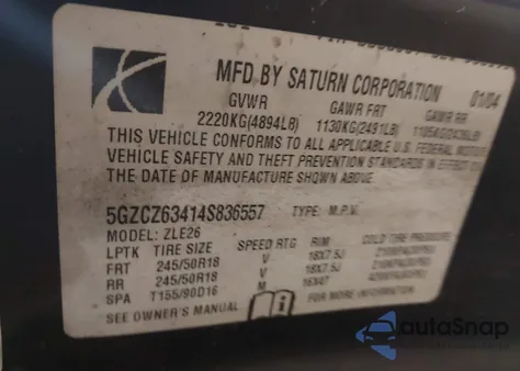 2004 Saturn Vue V6 z USA, uszkodzony, nr VIN 5GZCZ63414S836557